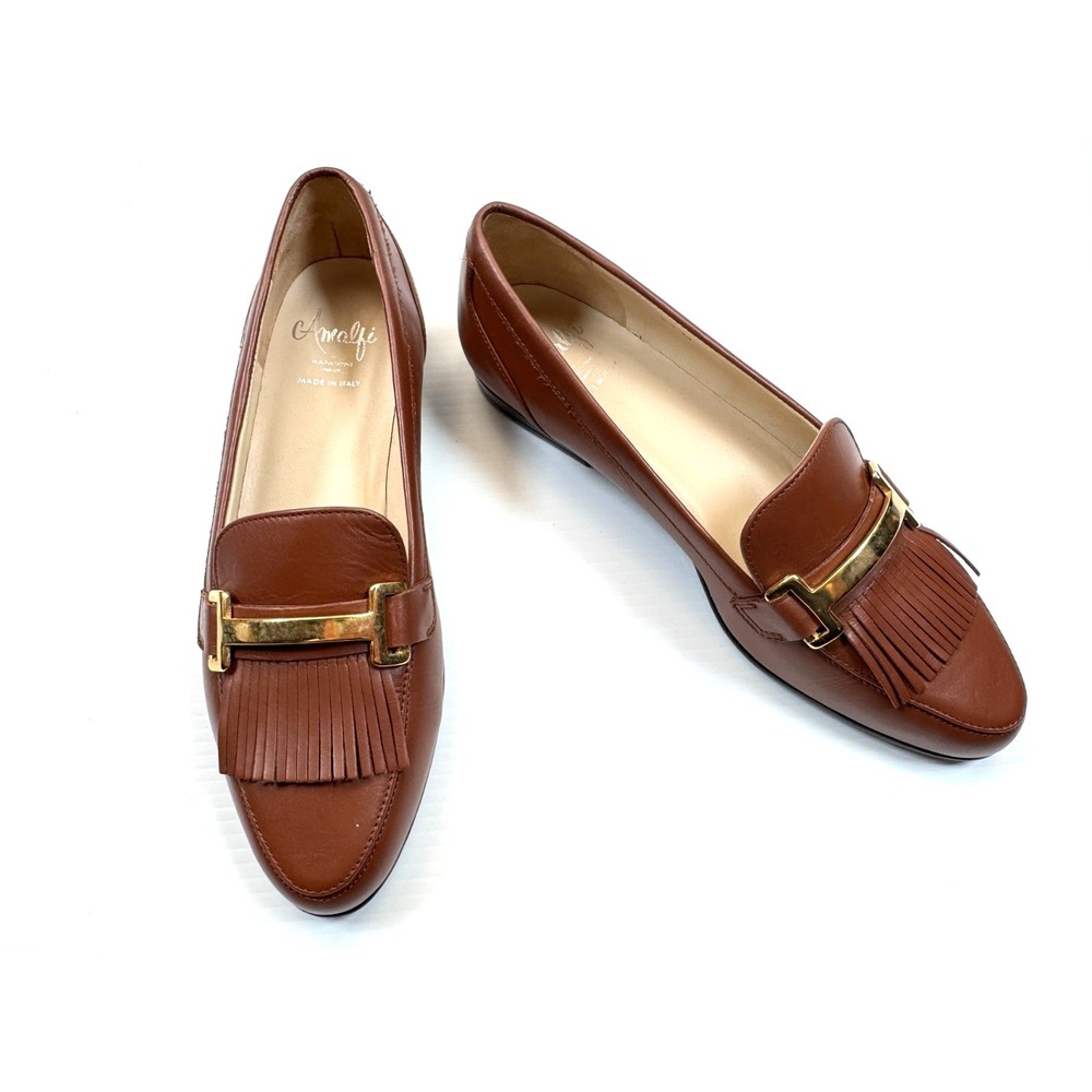 Amalfi by Rangoni Oasi Leather Loafer Flat‎ Women 6.5 NWOB Brown Leather Gold Hw
